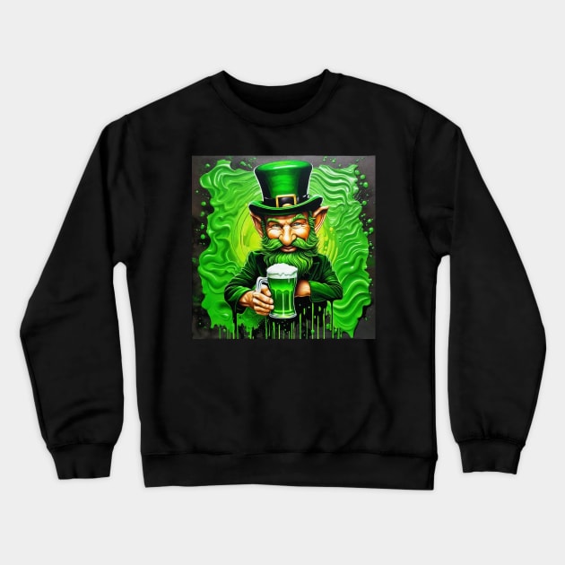 St. Patrick's Day Leprechaun Drinking Green Beer Crewneck Sweatshirt by A.i. Monster Designs